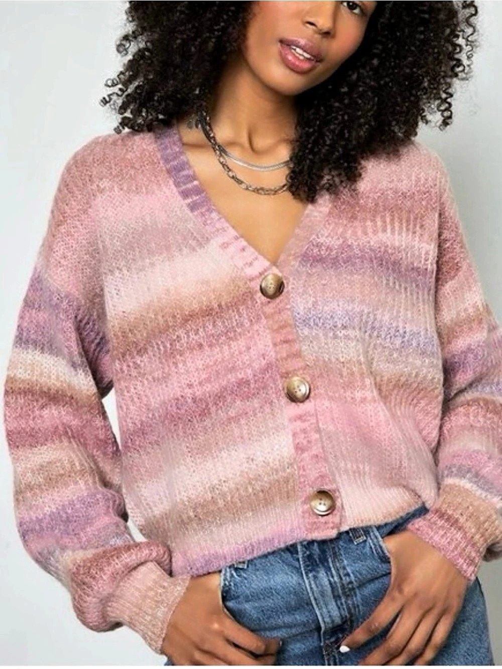 27 Miles Malibu Leda Cardigan in Fantasy Pink Ombré Wool Alpaca Blend Fall EUC S